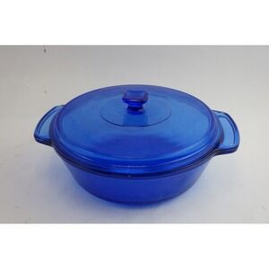 Anchor Hocking Casserole Dish 2qt Cobalt Blue Glass Round Lidded Good